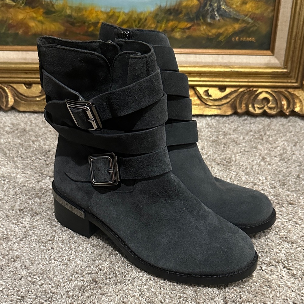 Vince Camuto Charcoal Ankle Boots with Double Buckle
